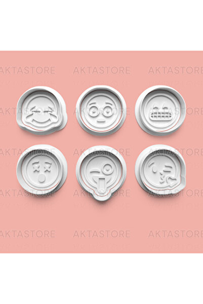 AKTASTORE مجموعة من 6 قوالب بسكويت وقوالب عجينة السكر من Emoji - Facial Expre...