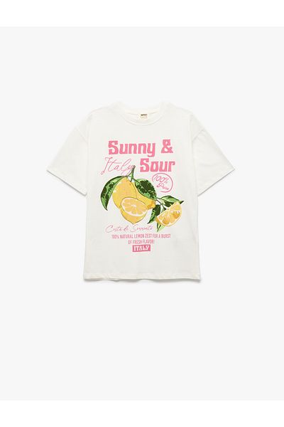Koton Cotton Crew Neck Short Sleeve Lemon Printed T-Shirt