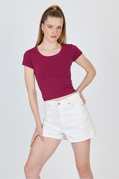 Rays Μπλουζάκι μπορντό Crew Neck Basic Crop T-Shirt 9200M