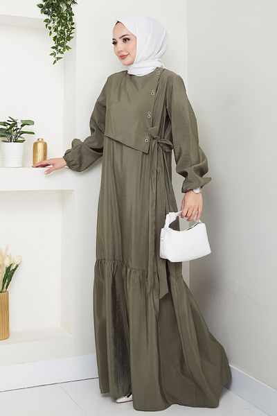 InStyle Φόρεμα Modal Khaki με λεπτομέρεια Bird's Eye