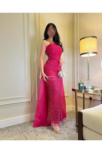 ALANOOD FASHION فستان سهره فوشي بكلفة فاخرة بشال اورجانزا مميز