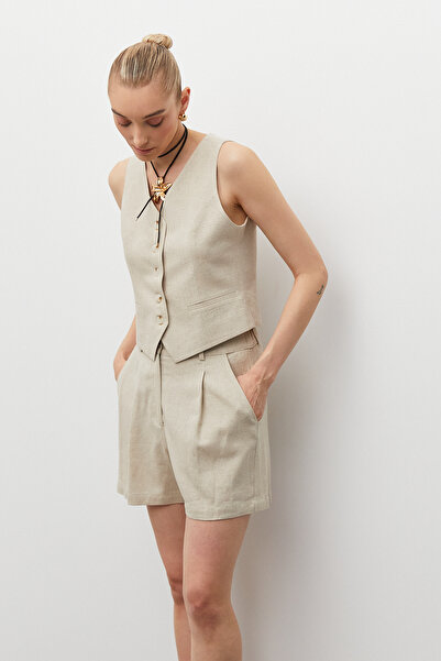 urban focus Linen Shorts with Elastic Waist