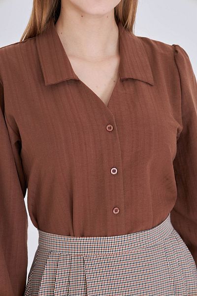 armonika Women's Light Brown V-Neck Balloon Sleeve Wrap Shirt Arm-25K001088