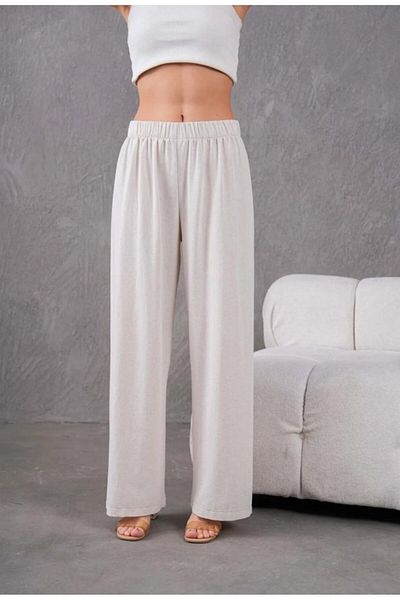 Fresh&Moda Women's Linen Elastic Waist Comfortable Wide Leg Trousers