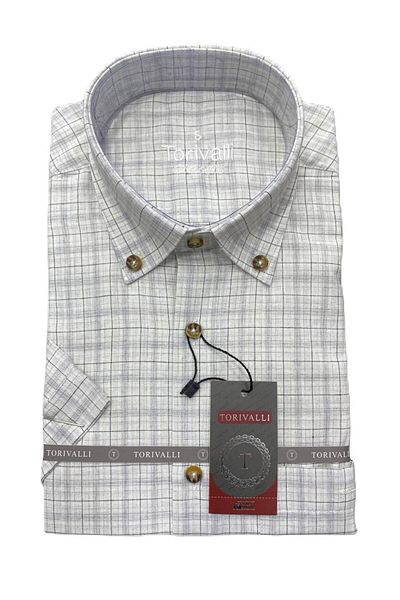 Torivalli Collection Linen Classic Cut Collar Button Short Sleeve Pocket Seasonal Plaid Men's Shirt