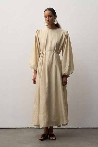 mathilda store Women's Beige Lina Belted Maxi Dress