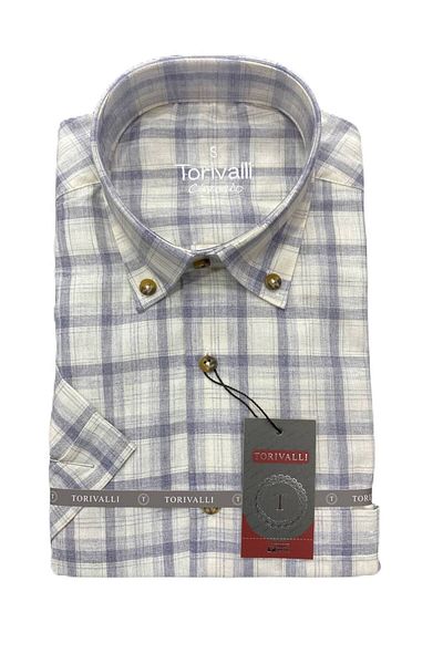 Torivalli Collection Linen Classic Cut Collar Button Short Sleeve Pocket Seasonal Plaid Men's Shirt