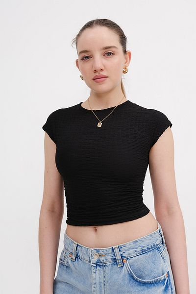 Addax Textured Crop T-Shirt P18308