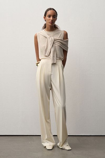 mathilda store Women's Ecru Limited Edition Waist Detailed Trousers