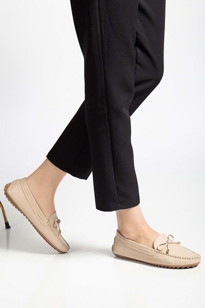 ANALİN SHOES Γυναικείο Γνήσιο Δερμάτινο Classic Loafer - Μπεζ