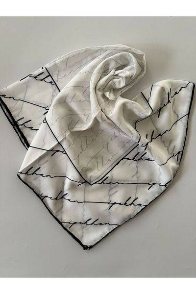 İpekhan Text Pattern Thin Cotton Scarf
