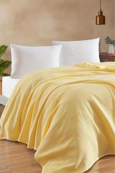 Eponj Home Battal Boy 100% Cotton Pique Cover 240X230 cm – Tile Patterned Yellow – Weave Series