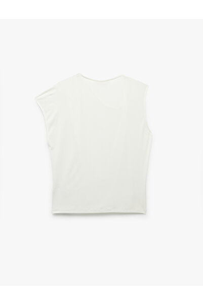 Koton Sandy Fabric Pearl Detail Asymmetrical Degaje Collar Sleeveless Blouse