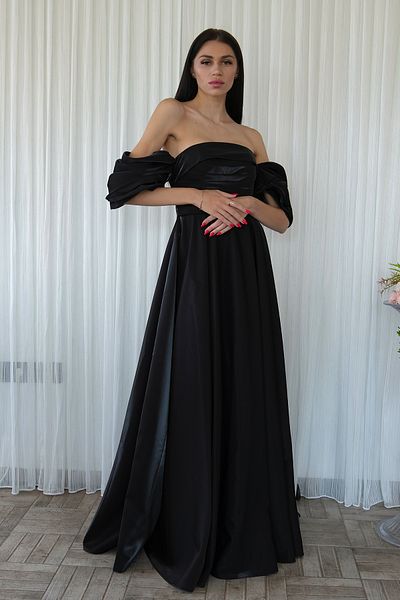Feminist Draped Evening Dress with Flywheel Sleeves Black 9705560