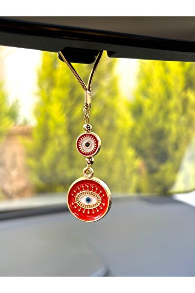 Azrua Ornament pentru oglindă auto din metal, rotund, cu mărgele ochiul de cu...