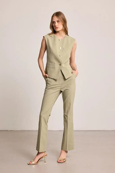 Gusto Linen Blend Long Vest - Green
