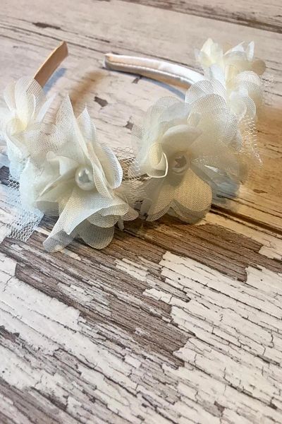 Limelia 7 Flowers Cream Colored Satin Coated Girl's Food Party and Special Day Crown