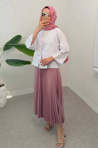 Salih Çelebi Patch Ripped Detailed Kimono 2330 - White