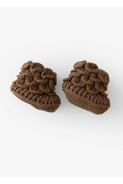 kitikate Hand Knitted Girl's Booties Dark Brown