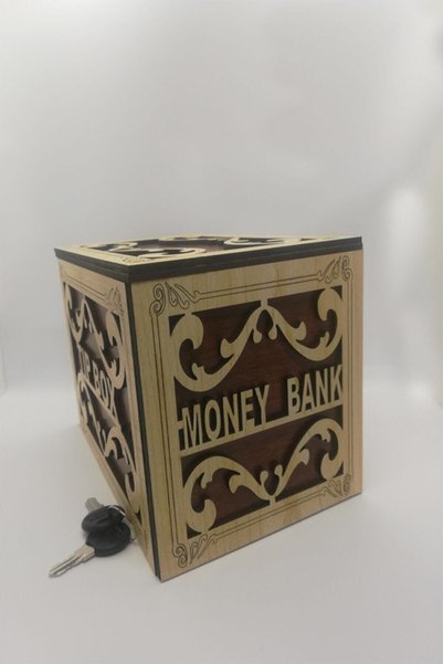 Genel Markalar Ahşap Tip Box Bahşiş Kutusu Anahtarlı Tip Box Kutusu Ahşap Kumbara 20x13x13 Cm