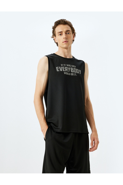 Koton Crew Neck Sleeveless Slogan Printed Sports Singlet