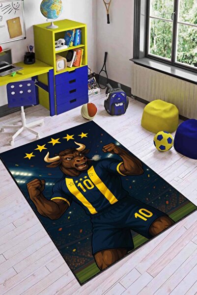 Viva Home Kaymaz Tabanlı Sarı Lacivert Kaymaz Kadıköy 10 Numara Taraftar Halı...