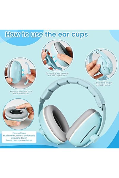 WePro Store Chrániče sluchu 2 v 1 pro miminka 3-48 měsíců, elastický čelenka, ochrana sluchu, potlačení hluku 25 dB, modrý medvídek