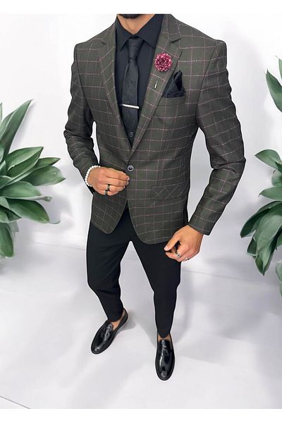 dehaine Men's slim fit checked jacket, 784, khaki