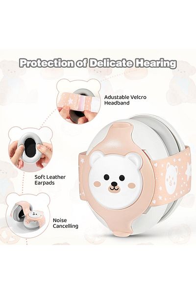 WePro Store Căști de protecție pentru urechi pentru bebeluși 3–36 luni – Protecție fonică, Bandă moale, Siguranță Fontanelle, Lumină albă/roz