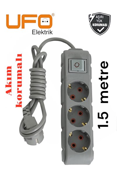 UFO Akım korumalı grup priz (((Gri renk))) 1.5 mt kablolu (1.sınıf kaliteli)a...