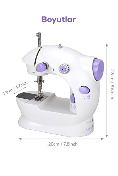 ALFAGİFT Mini Ev Tipi Pedallı Dikiş Makinesi: Çift İplik, Uzatma Masası ve Adaptör ile