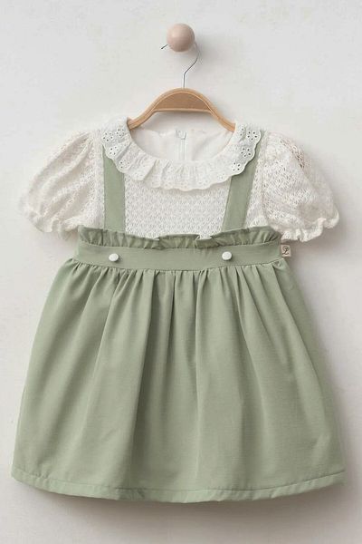 minuma Baby Girl Lace Collar Dress Double Salopet Gilet Dress 9/24 Months