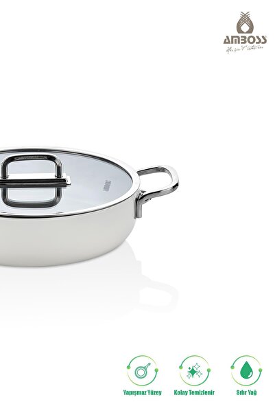 Amboss 3 Piece Greenhouse Practical Fireproof Non-Stick Ceramic Oblate Pot Pan Set 26 cm – White