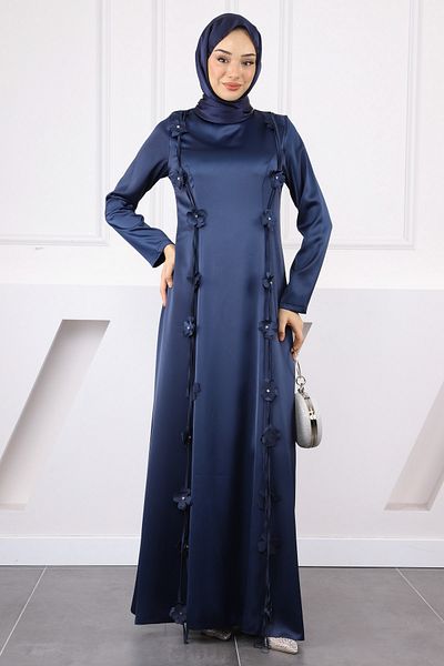 İmajButik Βραδινό φόρεμα με λεπτομέρεια σατέν μπλε ναυτικό