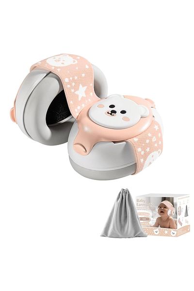 WePro Store Căști de protecție pentru urechi pentru bebeluși 3–36 luni – Protecție fonică, Bandă moale, Siguranță Fontanelle, Lumină albă/roz