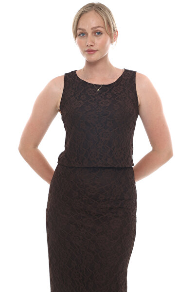 MODAMOR Brown Lace Suit – Top & Skirt Set of Two