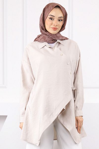 İmajButik Τοπ Modal Tunik με πέτρινο πλαϊνό δέσιμο