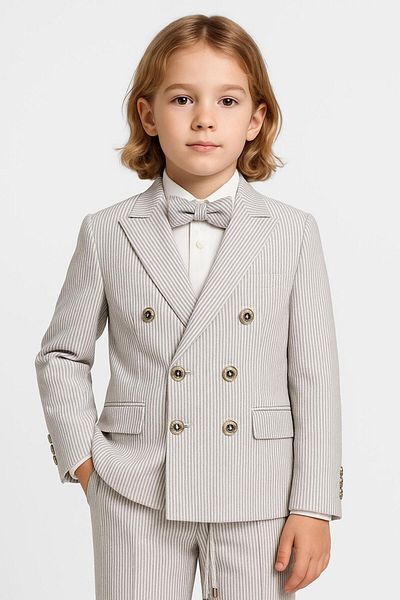 SIRRI Boys Stylish Striped Double Breasted Jacket and Pants Suit