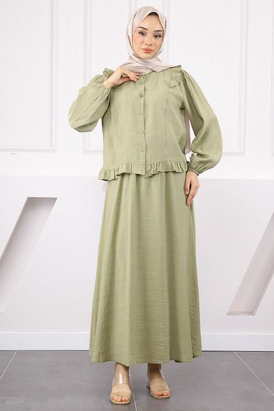 İmajButik Χακί Πουκάμισο Φούστα Σετ