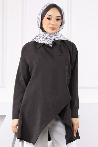 İmajButik Μαύρο πλαϊνό δεμένο μοντάλ τουνίκ