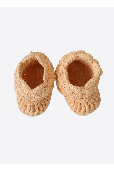 kitikate Hand Knitted Girl Booties Melon