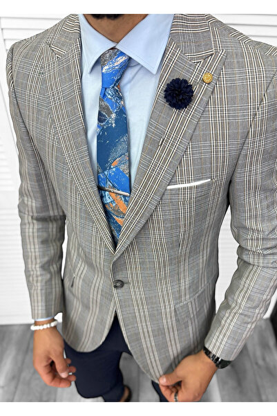 dehaine Men's slim fit checked jacket, 1031, grey