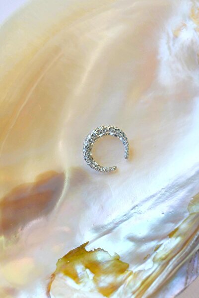 Sacce Scarves&Accessories İki Sıralı Earcuff | Deliksiz Antik Kıkırdak Küpesi | Rodyum Kaplama Şık Model