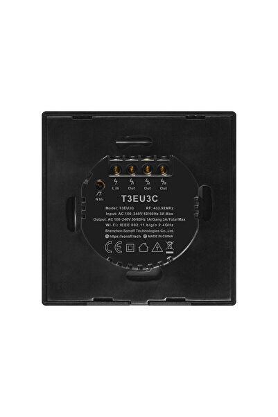 Sonoff Smart triple switch, black tempered glass, can mount, Alexa and Google Assistant compatible, Sonoff