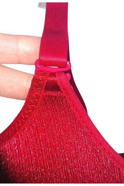 gigigiyim Red C Cup Wire Free Unpadded Satin Ribbed Bra