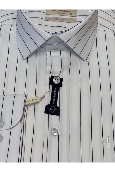 Daniel Bessi Slim Fit Knitted Men's Shirt with Lycra Stripes in the Transverse and Longitudinal Directions