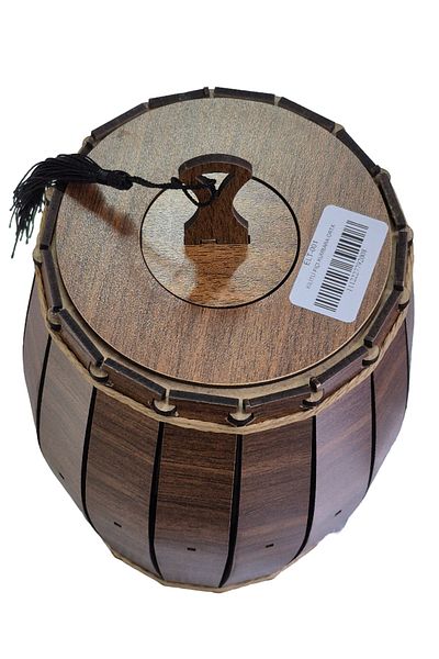 ATABY Decorative Gift Wooden Barrel Piggy Bank with Key 20X14 cm