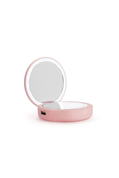 Plum Beauty Compact Beauty Led Mirror Power Bank, Dual Use Led Compact Mirror Power Bank - Pink