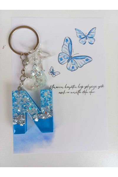demirbasavm Handmade Epoxy Letter N Keychain