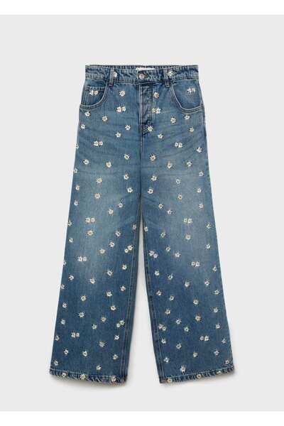 MANGO Woman Wideleg çiçek işlemeli jean